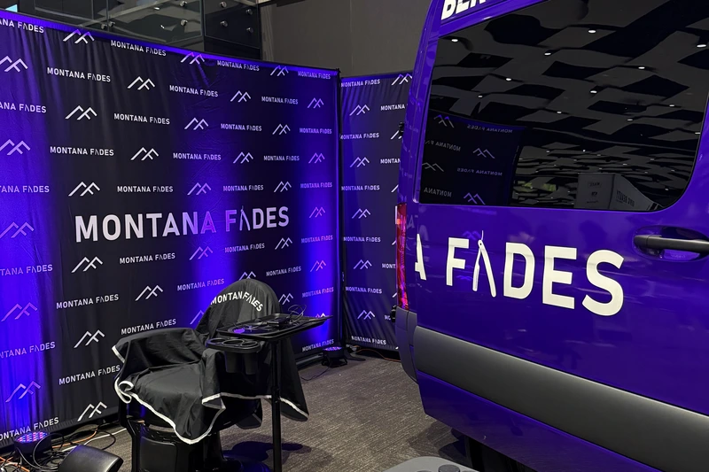 Montana Fades custom backdrop: custom photo booth backdrop rental in Oakville