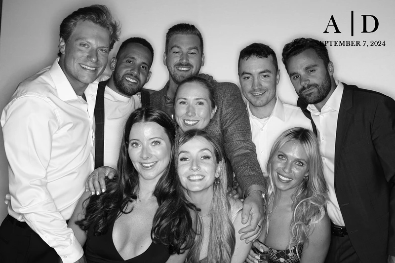 Group posing for a picture at a Glam Photo Booth at an event: glam photo booth rental in Vaughan